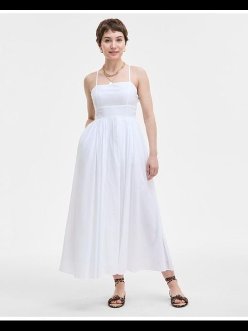 Sleek White Spaghetti-Strap Maxi Dress